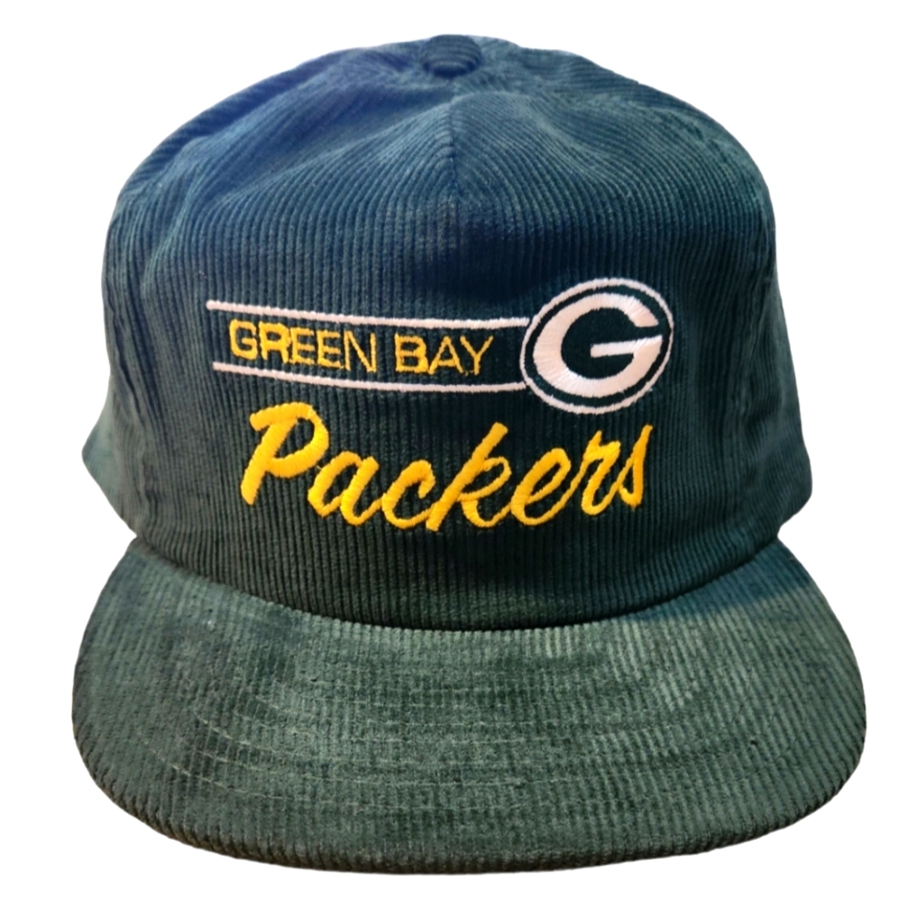 VINTAGE 90S Green Bay Packers corduroy snap back trucker hat
